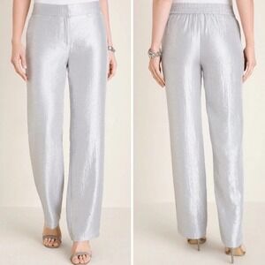 Chicos‎ Travelers Womens Metallic Sheen Welt-Pocket Pants Size US 16 Silver